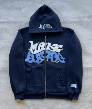 Retro Star and Letter Printed Zipper Hoodies
