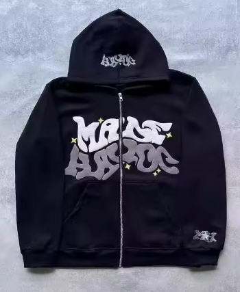 Retro Star and Letter Printed Zipper Hoodies